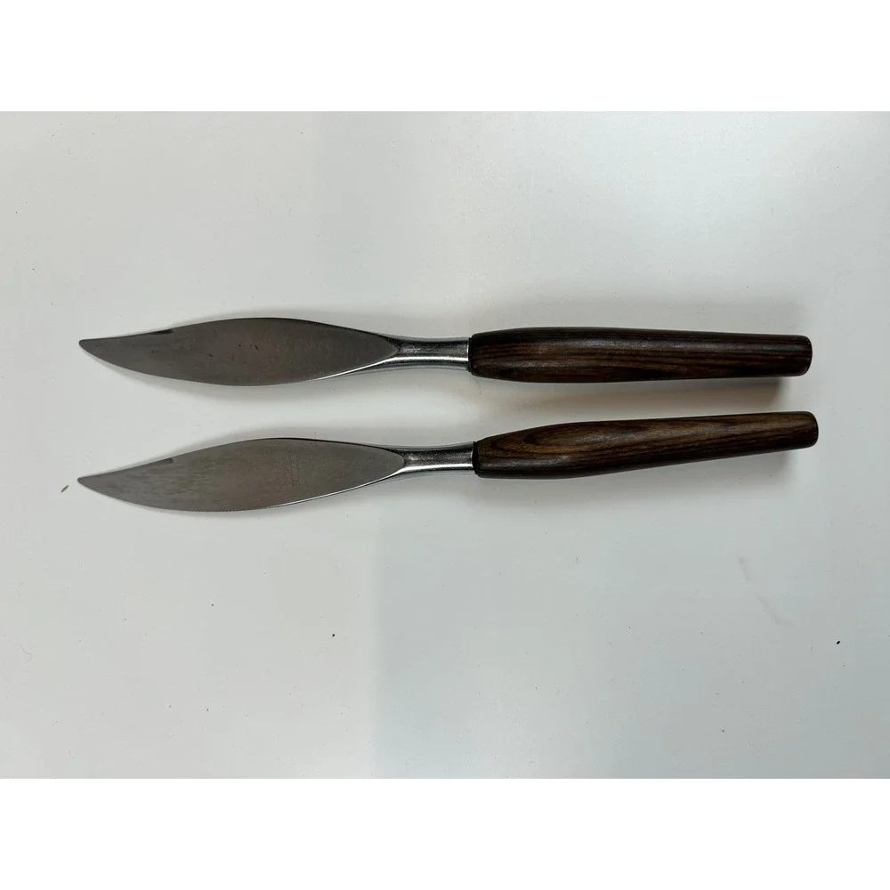 MODE DANISH MID CENTURY STEAK KNIVES 2 WOOD HANDLES SHEFFIELD ENGLAND